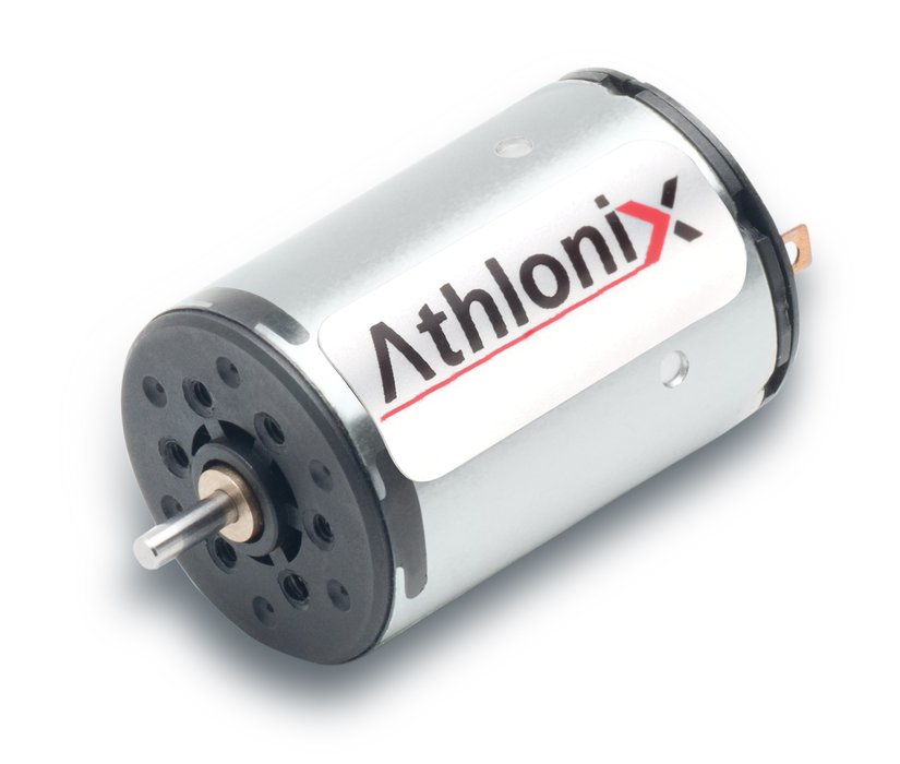 O motor CC em miniatura Athlonix de 16 mm de diâmetro apresenta um eficiente design sem núcleo.